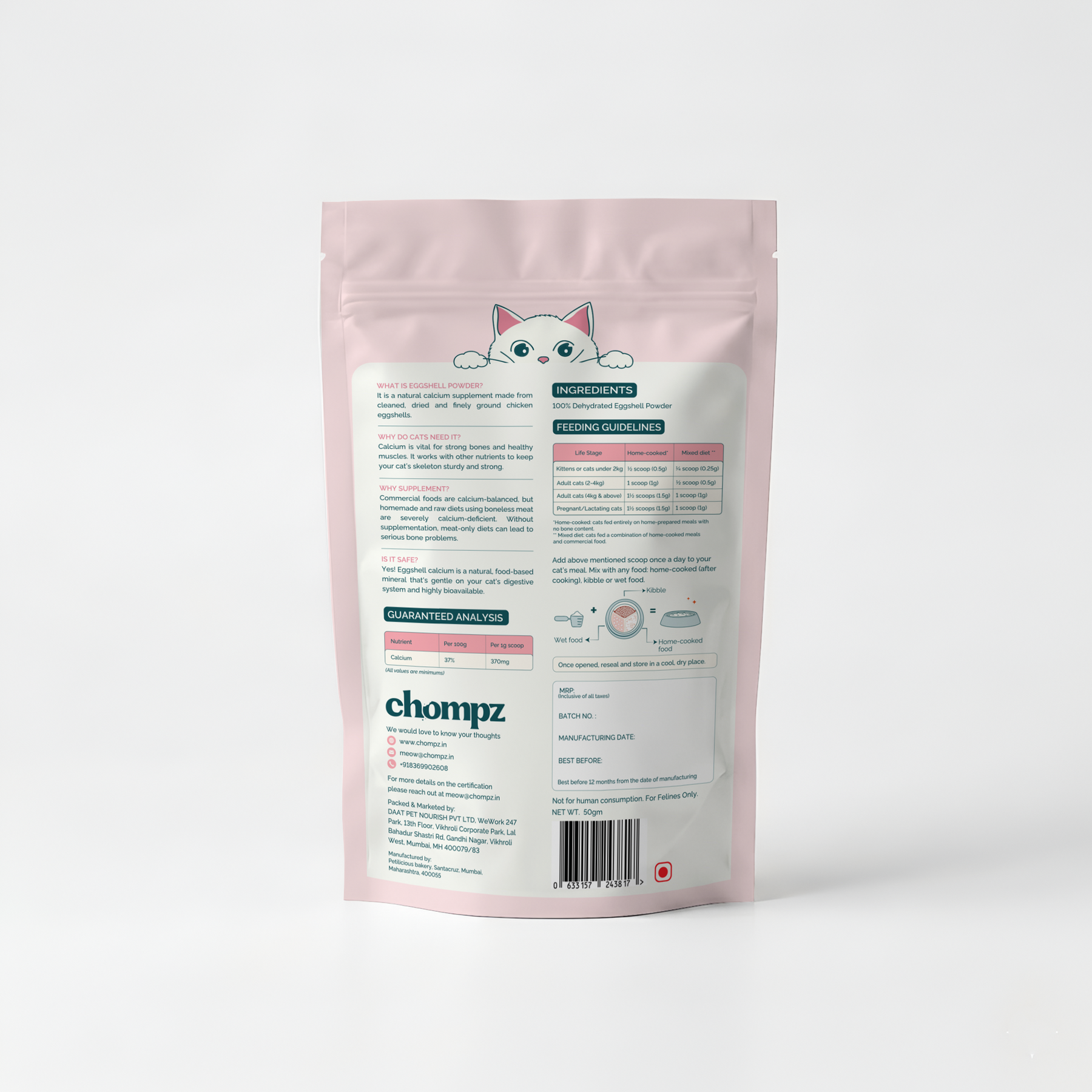 Pure Calcium Eggshell Supplement Powder for Cats