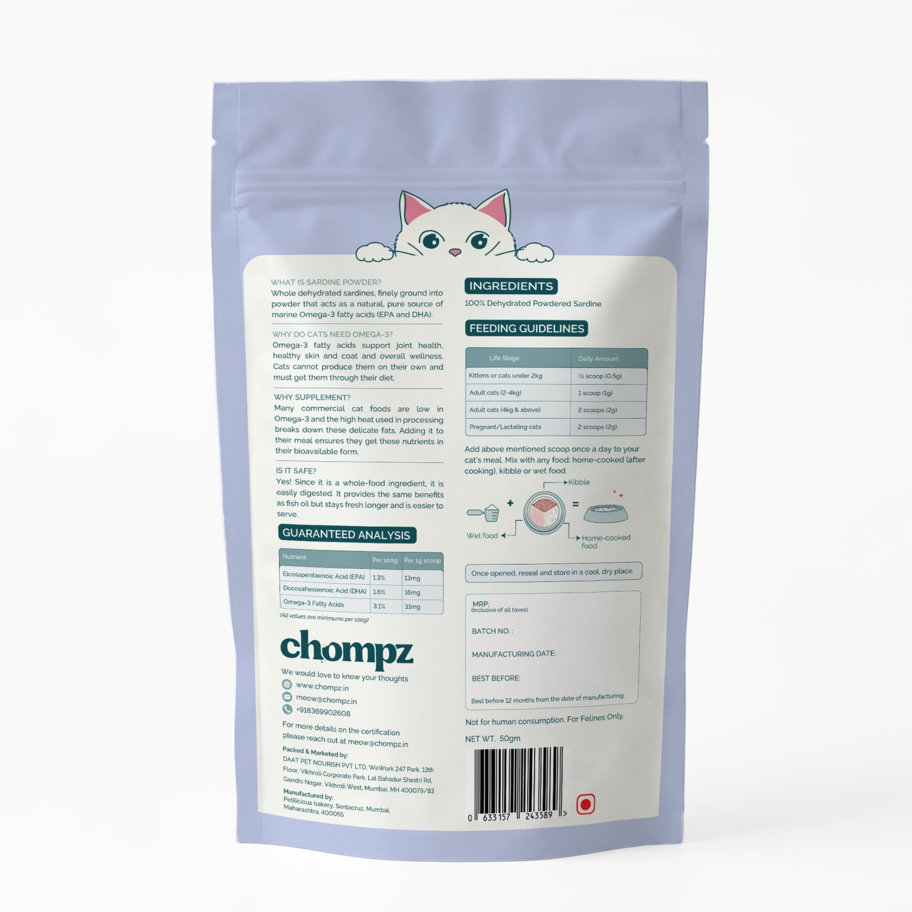 Coat & Joint Support Sardine Omega-3 Powder for Cats