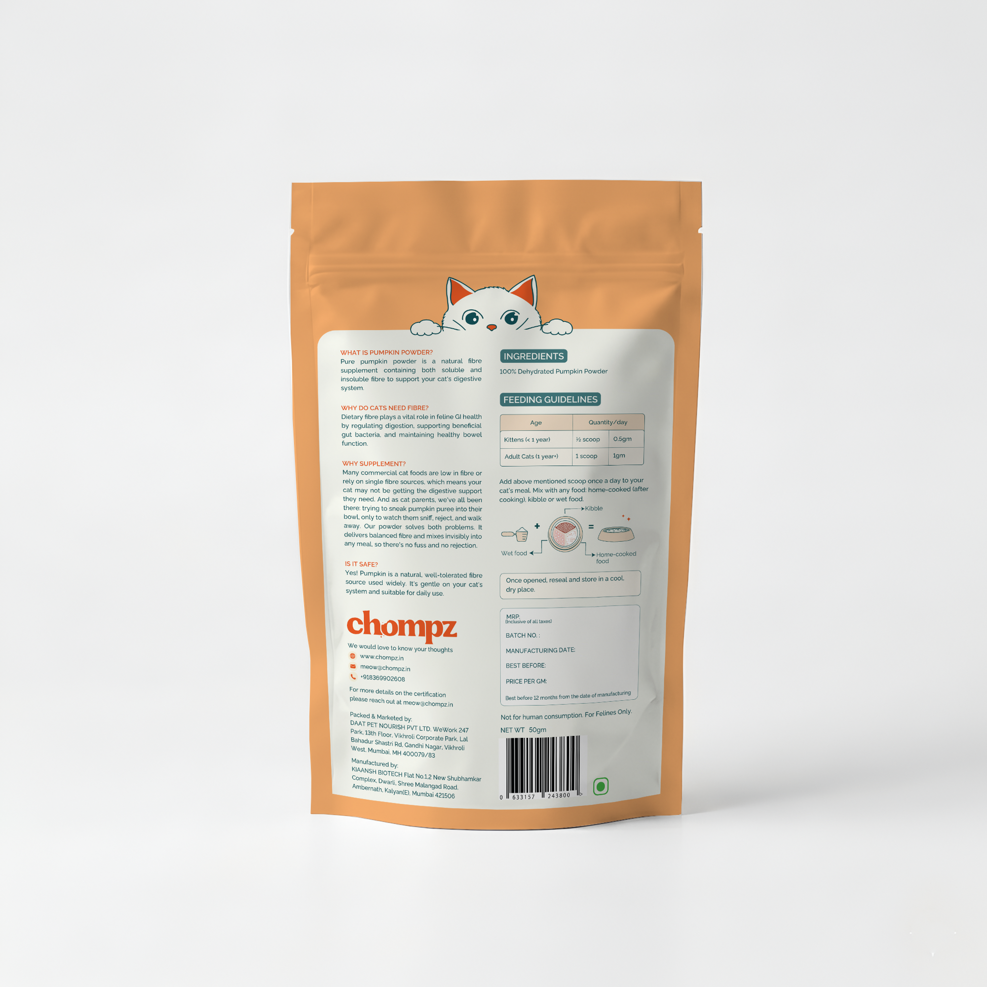 Digestive Support Pumpkin Supplement Powder for Cats