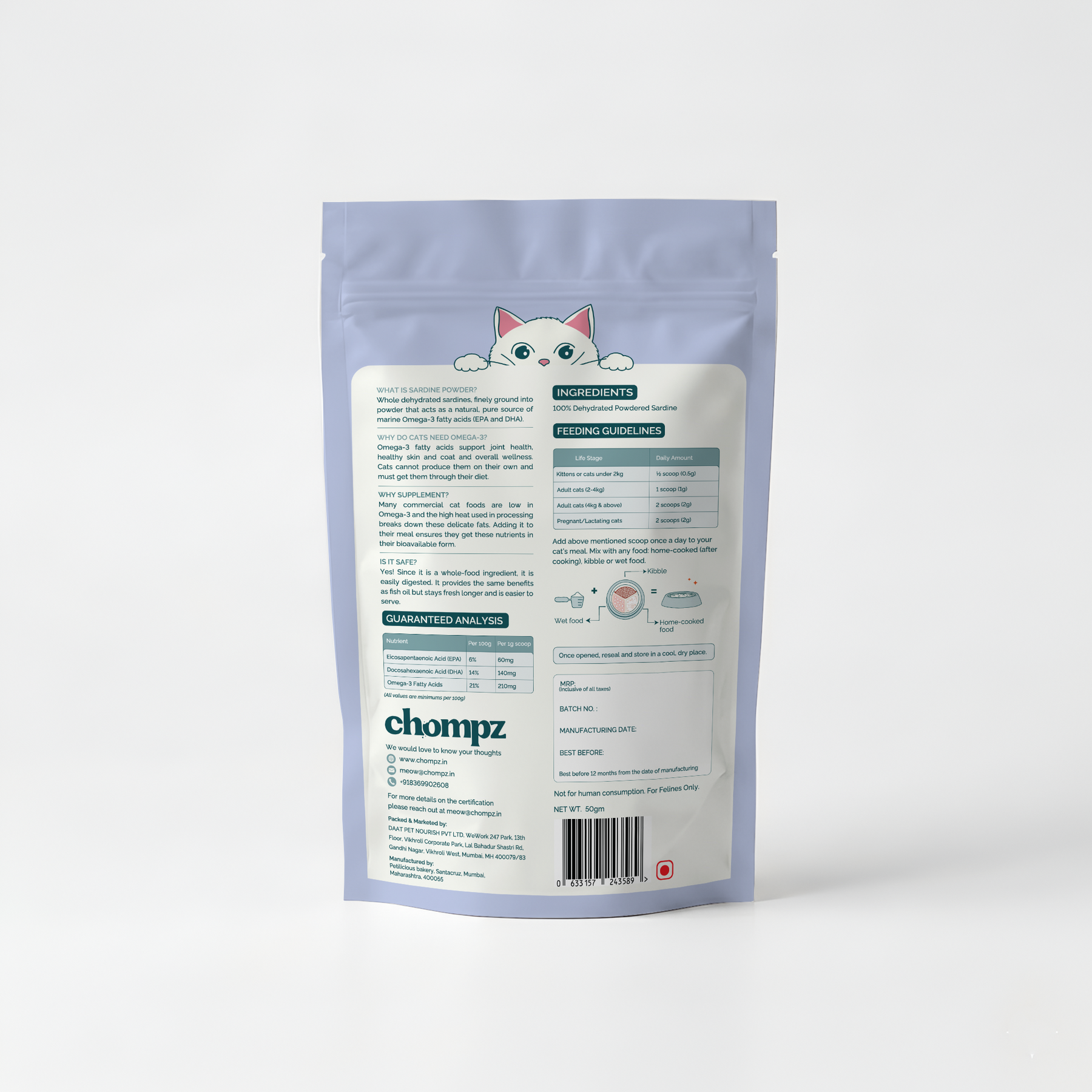 Coat & Joint Support Sardine Omega-3 Powder for Cats
