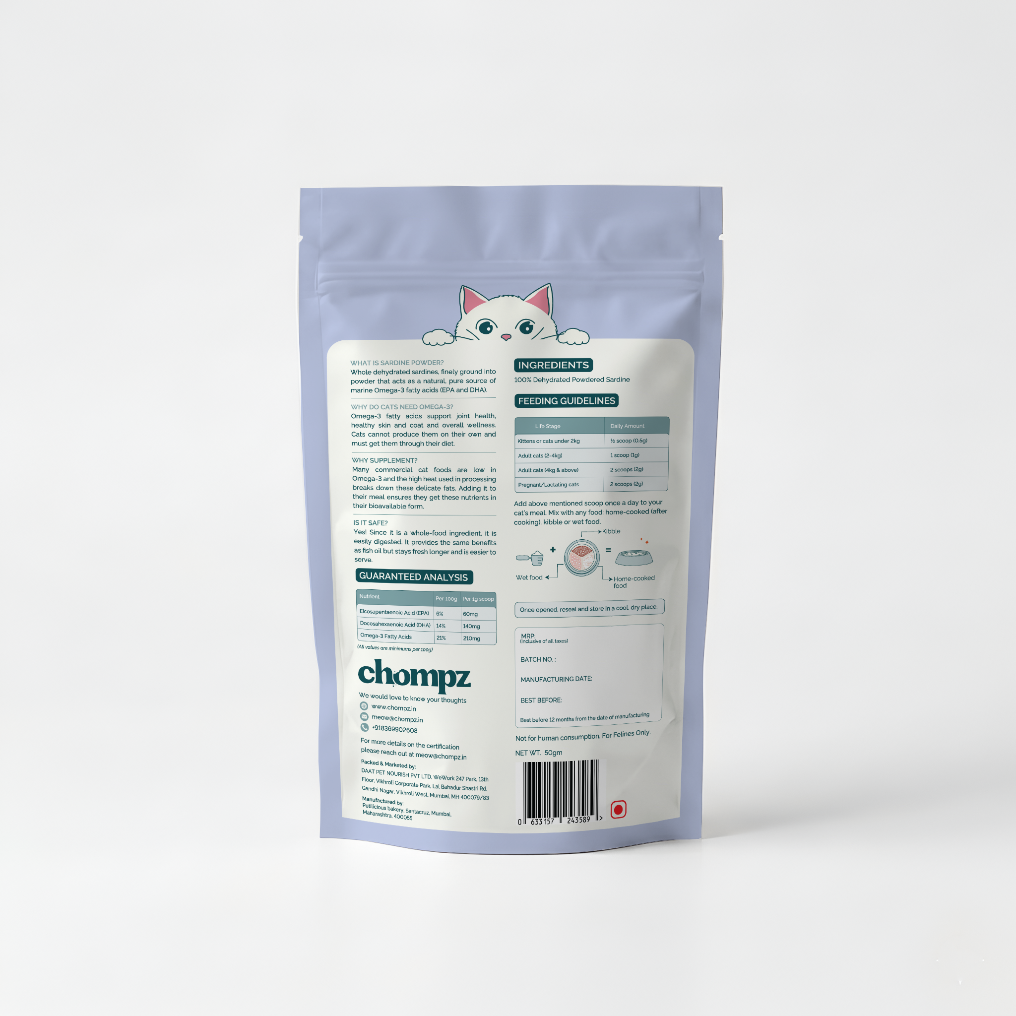 Coat & Joint Support Sardine Omega-3 Powder for Cats